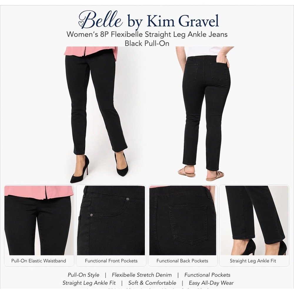 Belle by Kim Gravel Flexibelle Straight Leg Ankle Jeans Black 8P A605822 NWT